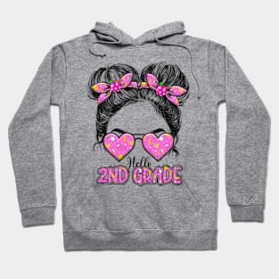 Kids Hello Second Grade Messy Bun Girls 2nd Grade Back To School Hoodie